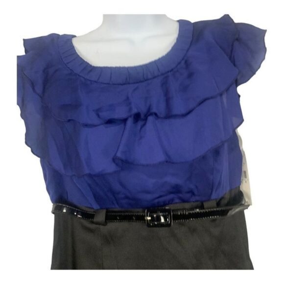 Ab Studio Womens Ruffled Blue & Black Belted Dress Size 4 NEW - Picture 5 of 7
